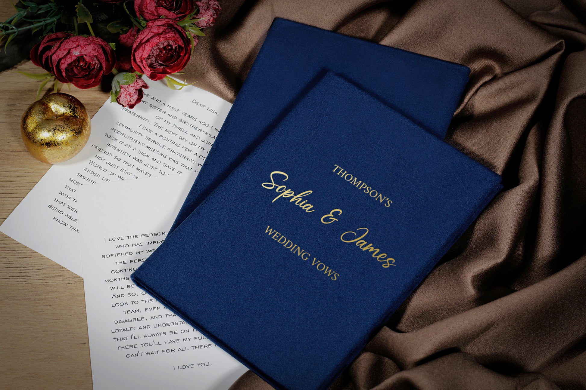 Royal Midnight Blue Wedding Vow Books With Personalized Covers, Bride And Groom Vow Cases, Cute Custom Velvet Vows Booklets For Him Or Her