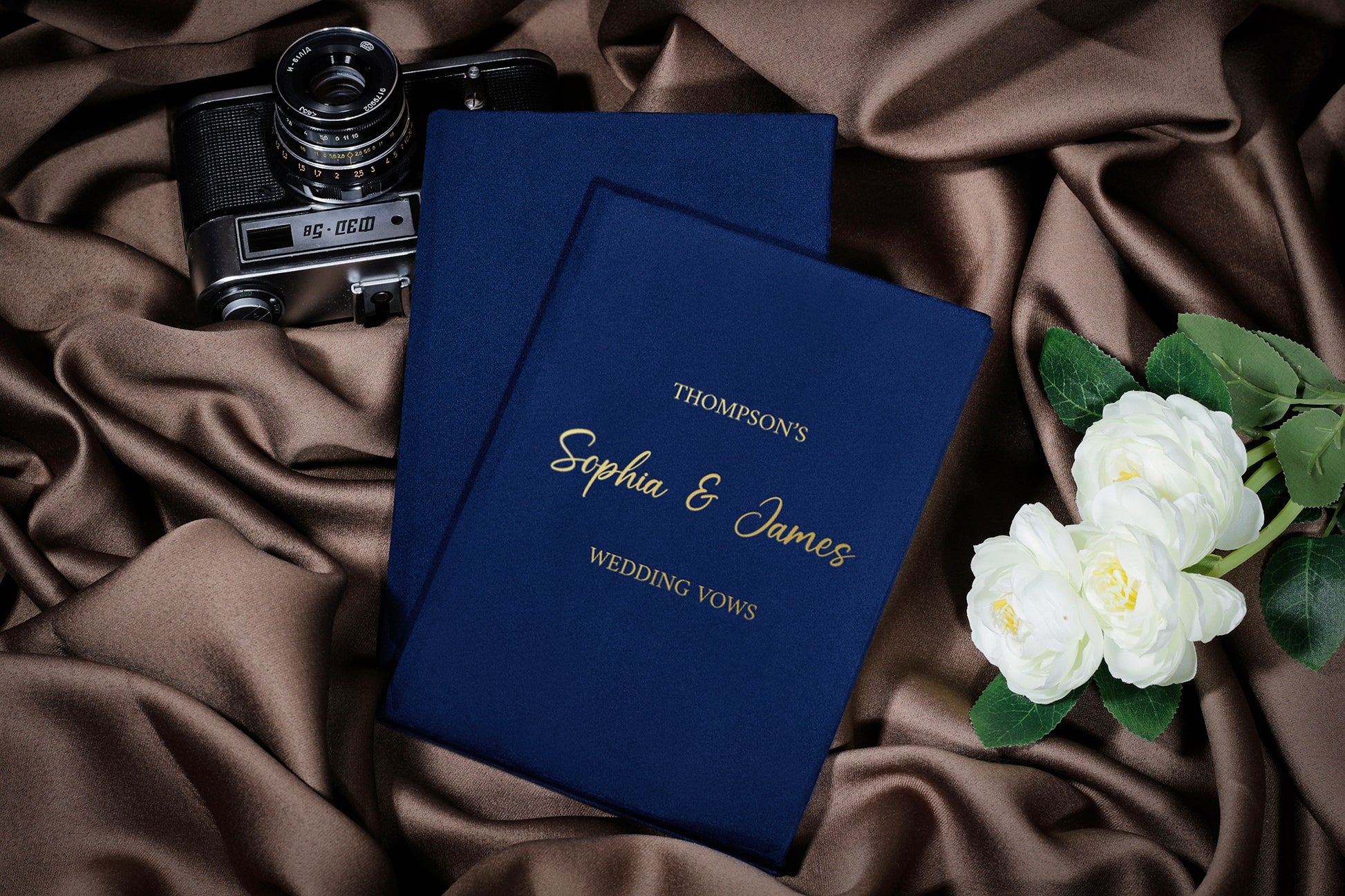 Royal Midnight Blue Wedding Vow Books With Personalized Covers, Bride And Groom Vow Cases, Cute Custom Velvet Vows Booklets For Him Or Her