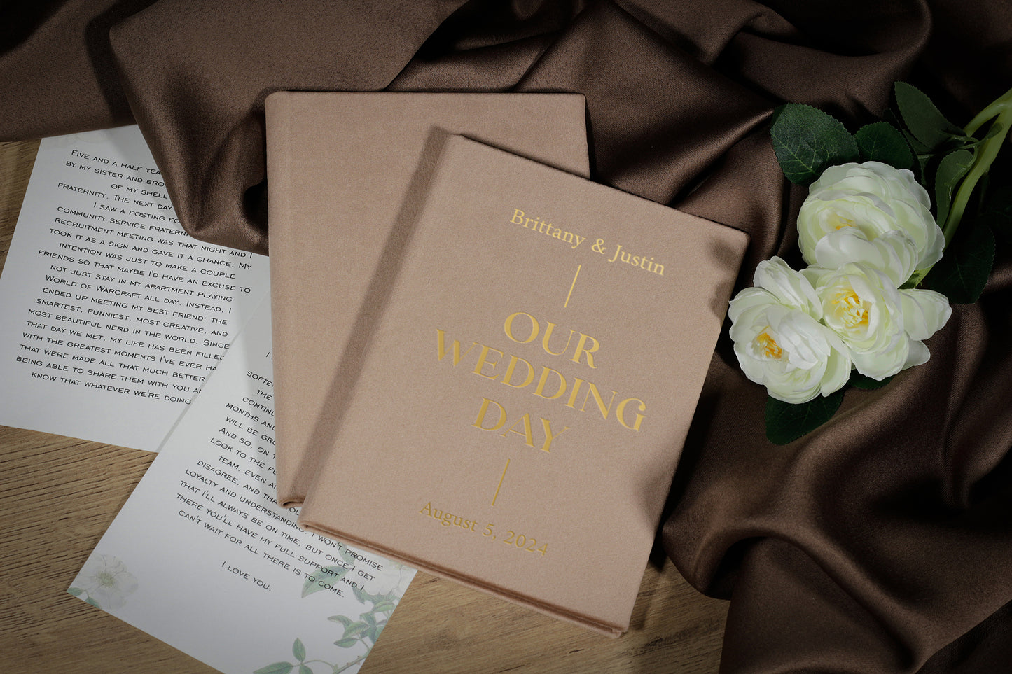 Customized His & Her Vow Books, Rustic Wedding Vow Cases, Gold Foil Lettering 1 Vow Book or Set of 2, Personalized Marriage Vows Books