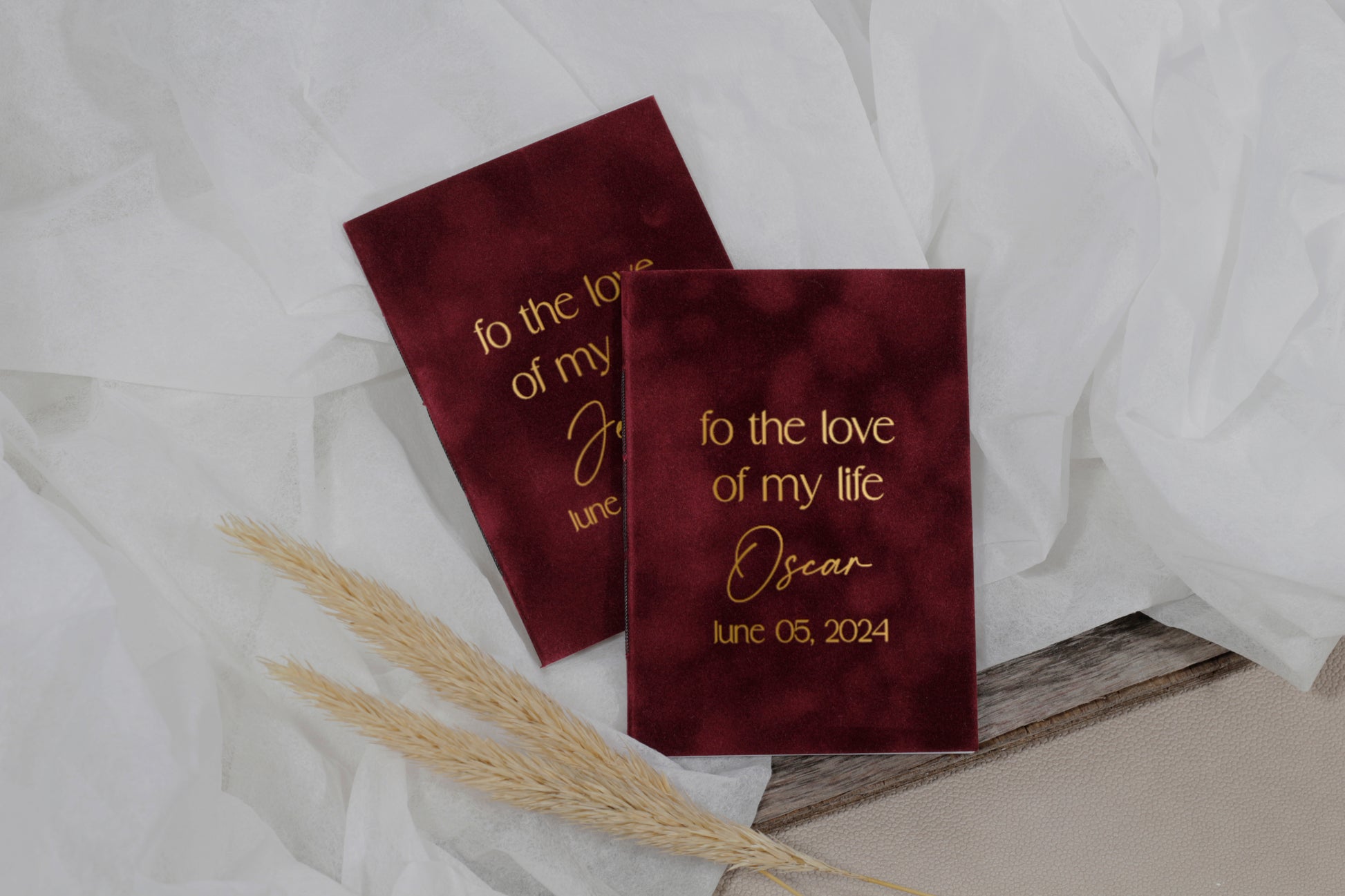 His and Her Velvet Paper Vow Books, Personalized Wedding Vows Booklets, Custom Set of 2 Vow Cases, Modern Vows Books For Bride & Groom