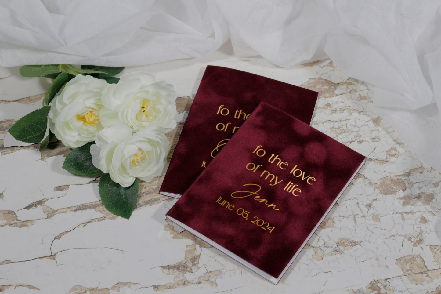 His and Her Velvet Paper Vow Books, Personalized Wedding Vows Booklets, Custom Set of 2 Vow Cases, Modern Vows Books For Bride & Groom