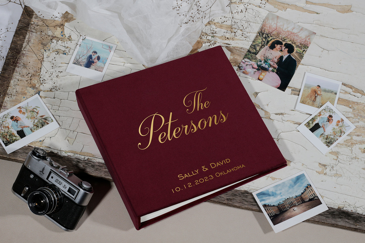 Guest book with personalized cover, wedding photo album, velvet photo book / scrapbook album, Instax photo booth album, custom photo book