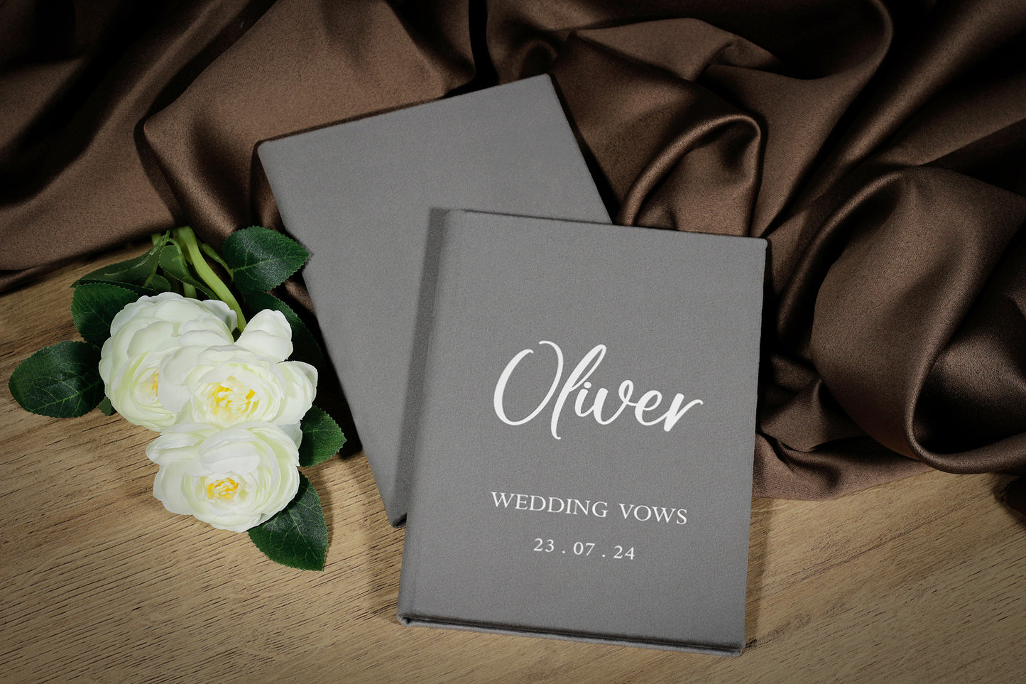 Personalized Vow Books For Wedding, His And Her Vow Cases With Names, Bridal Shower Gift, Handmade Bride And Groom Grey Velvet Vow Books