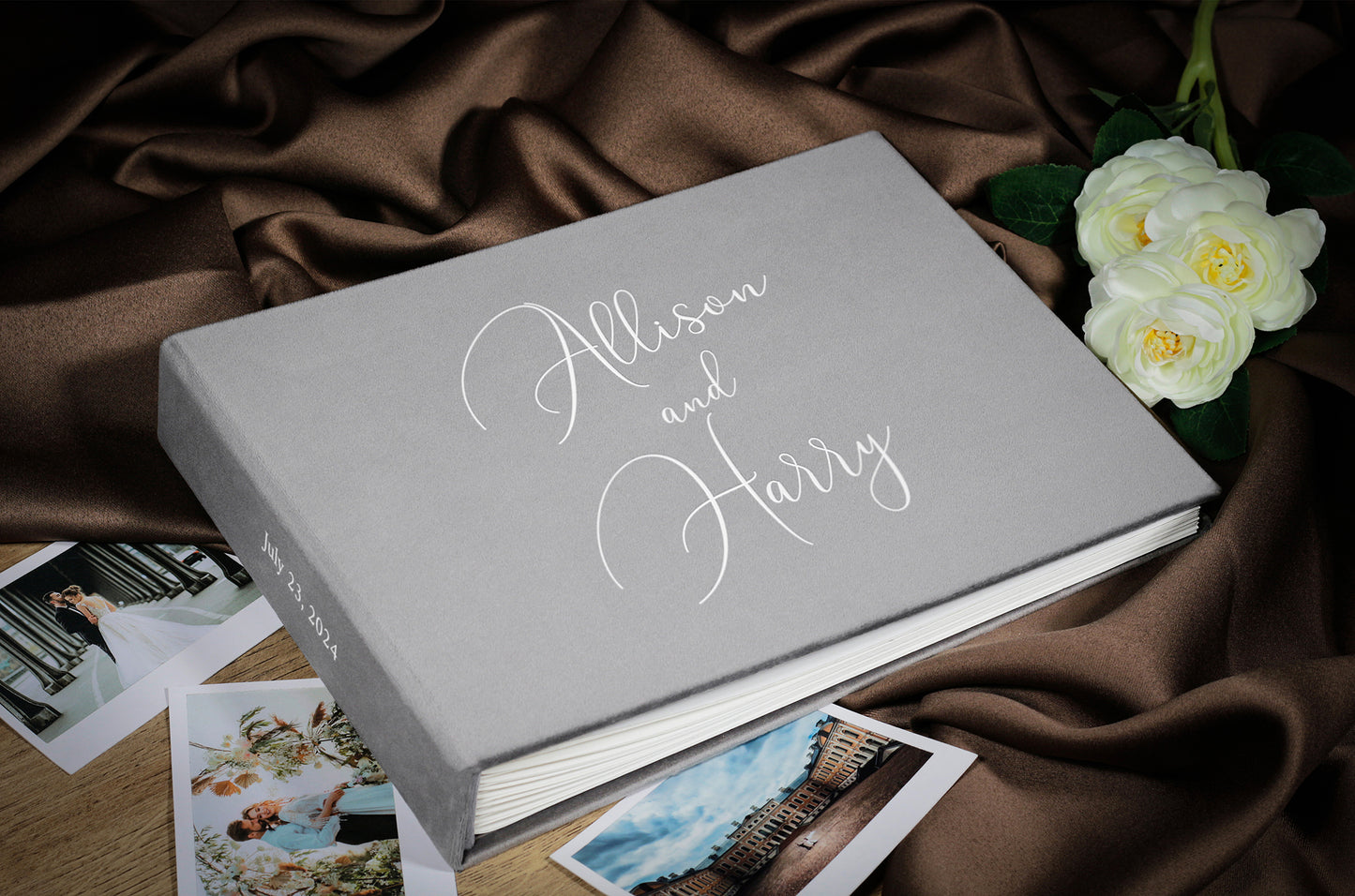 Silver or other color photo album / photo book, personalized Instax album, wedding sign in book, eco suede / velvet scrapbook album