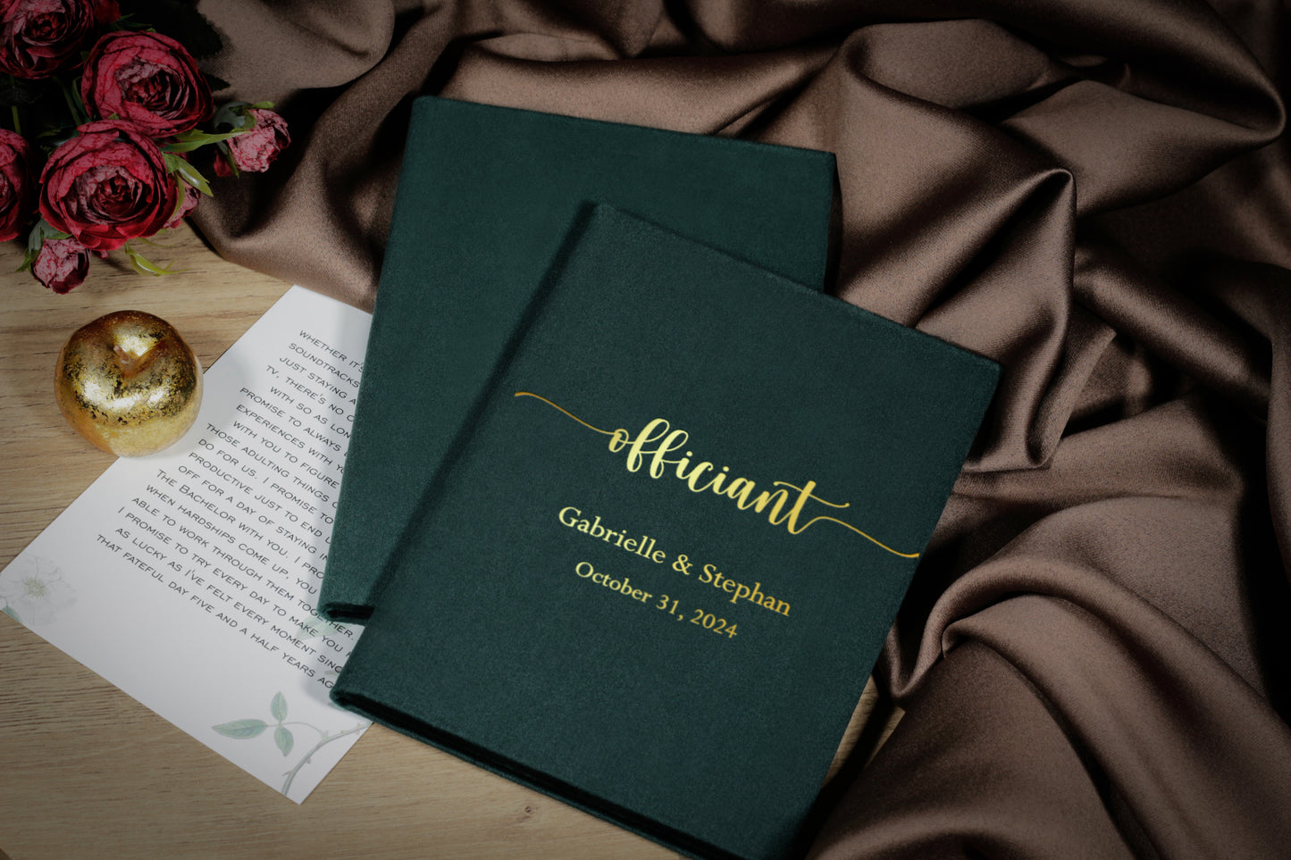 Personalized officiant book with A4 or A5 sheets, customized wedding ceremony book handcrafted of velvet or eco suede in various colors