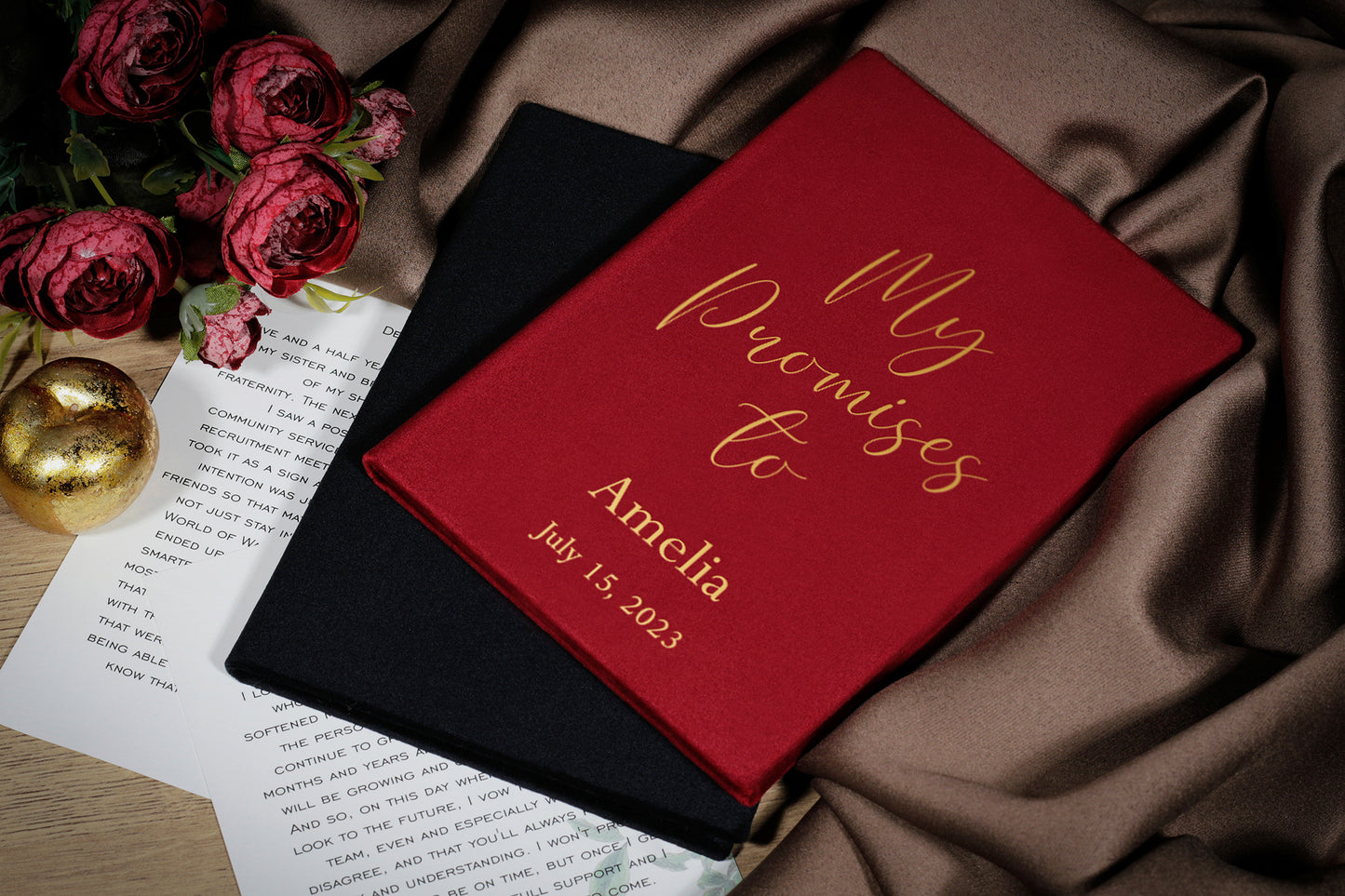 His and her velvet vow booklets, custom wedding vow cases, personalized vow books, bride and groom vow booklets, bridal shower gift