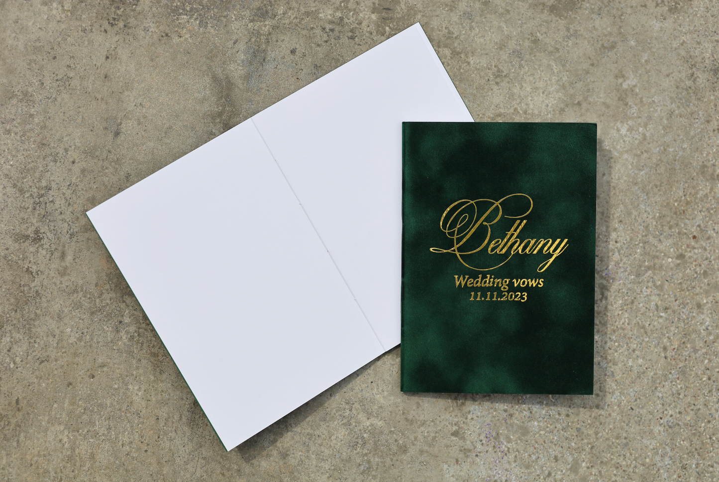 Set of 2 or 1 Wedding Vow Book with Velvet Paper Cover, Personalized Green Vows Cases, Customized His and Her Wedding Books for Modern Vows