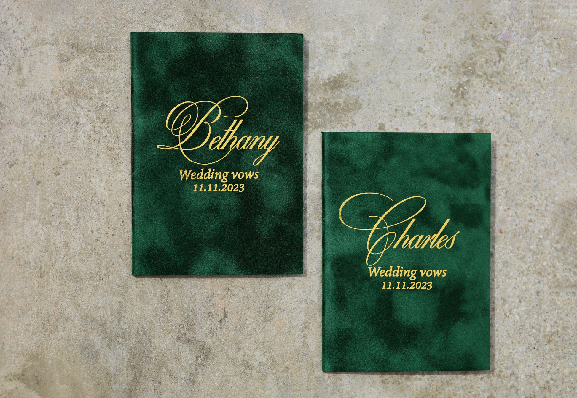 Set of 2 or 1 Wedding Vow Book with Velvet Paper Cover, Personalized Green Vows Cases, Customized His and Her Wedding Books for Modern Vows