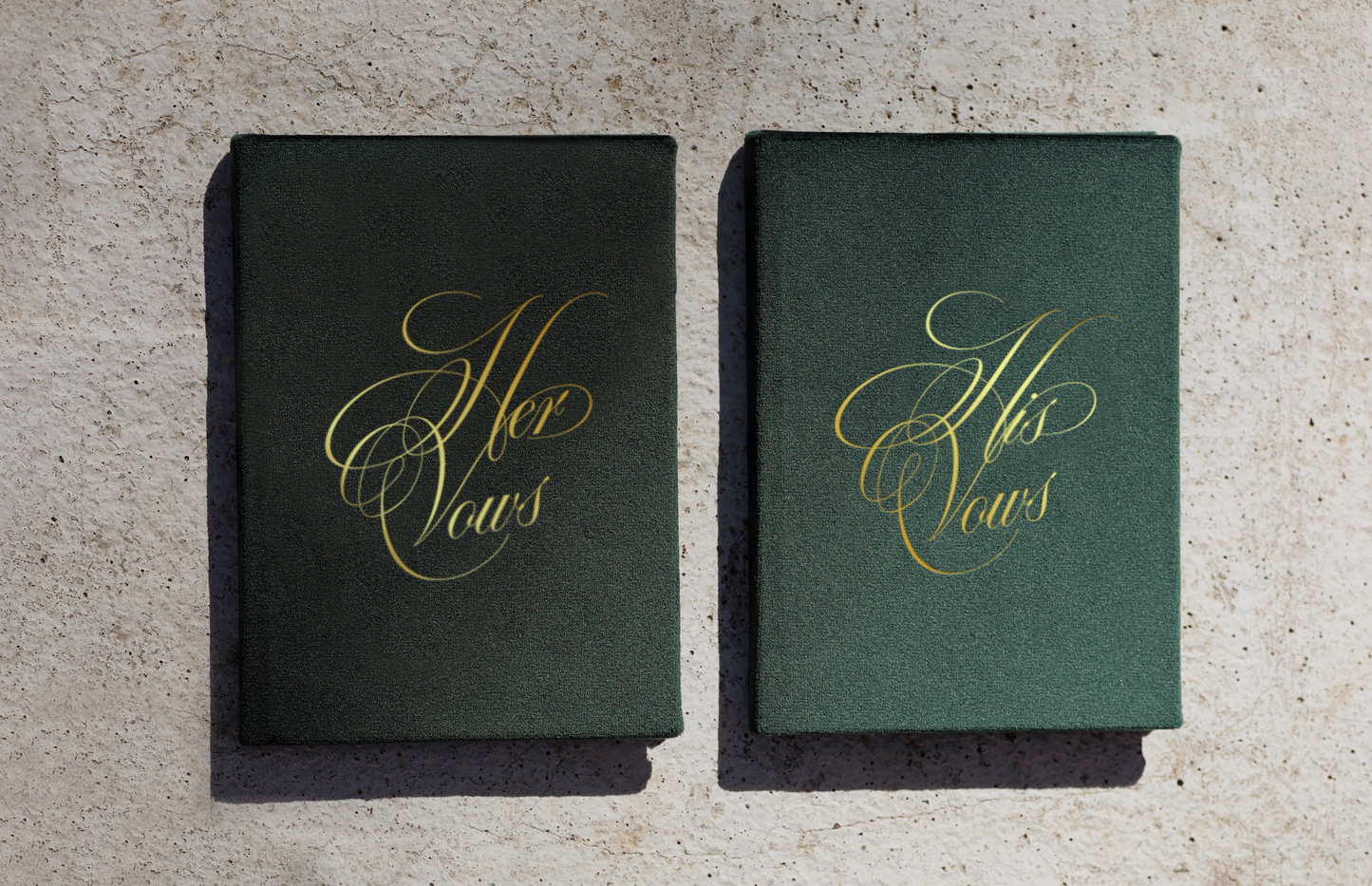 Green velvet vow books with lined pages, custom his and her vow booklets, wedding vow cases with personalized cover, bride and groom vows