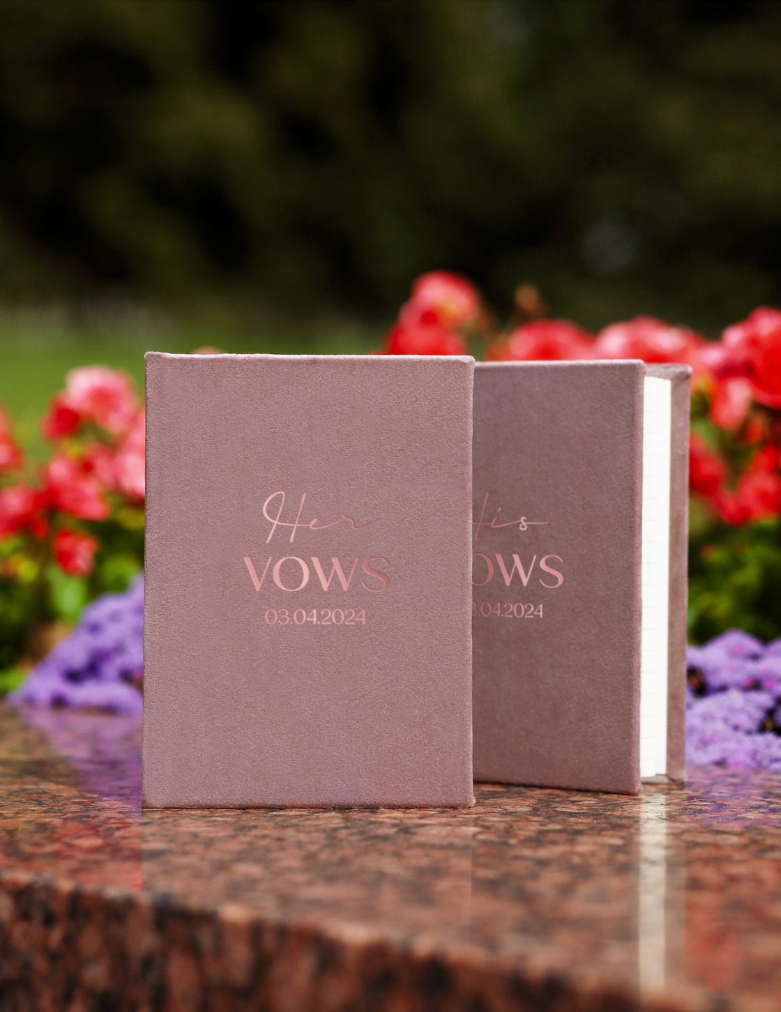 Lined pages vow books for bride and groom, customized his and her vow booklets, handmade velvet vow cases with lined pages, pink vows books