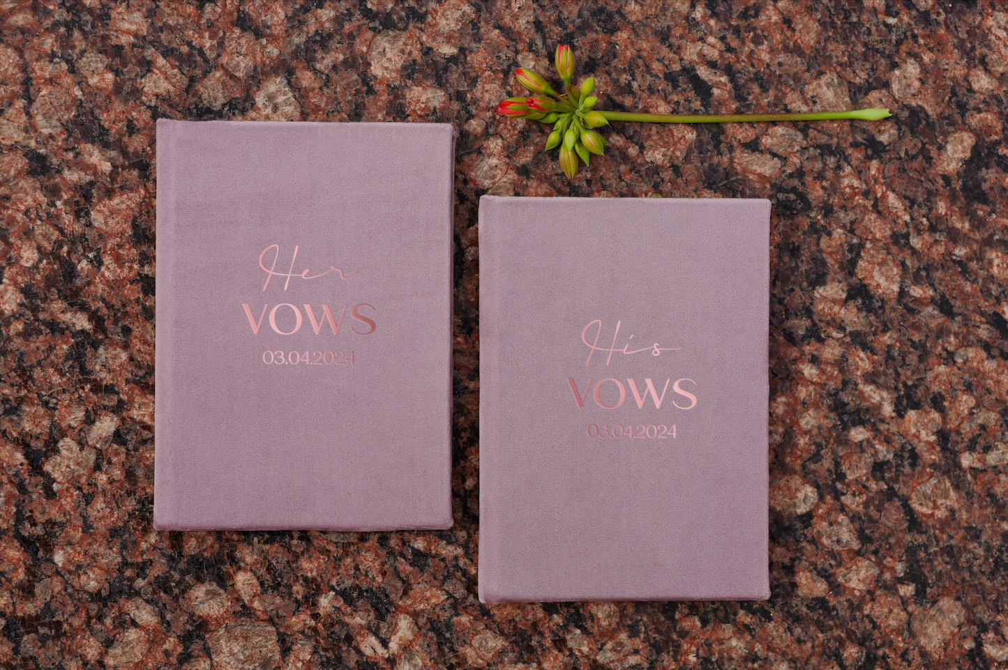 Lined pages vow books for bride and groom, customized his and her vow booklets, handmade velvet vow cases with lined pages, pink vows books